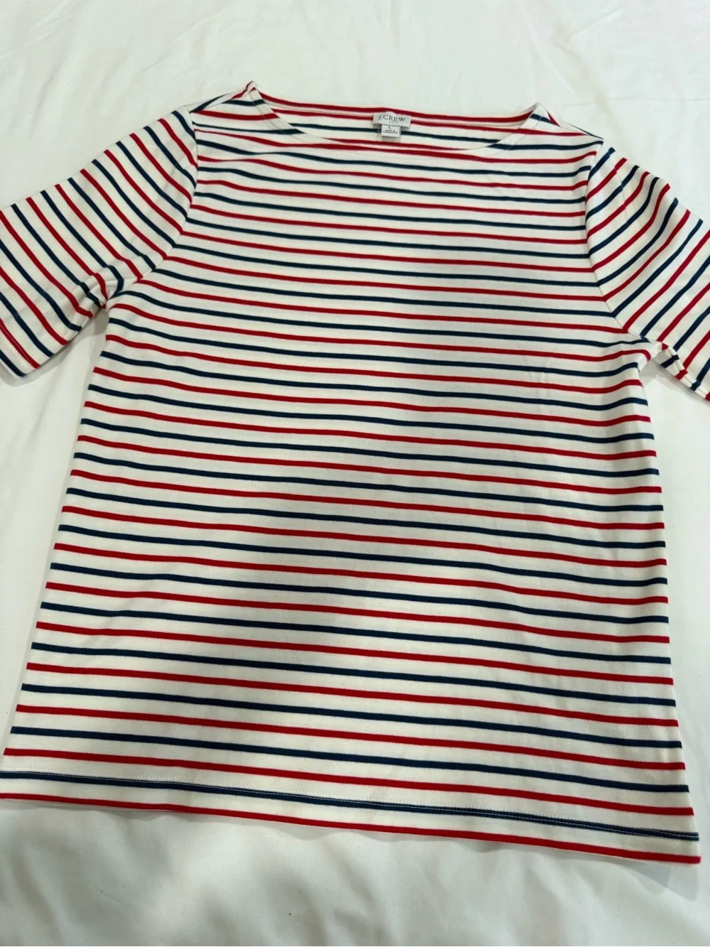 J. Crew White Tee with Red and Navy Stripes
